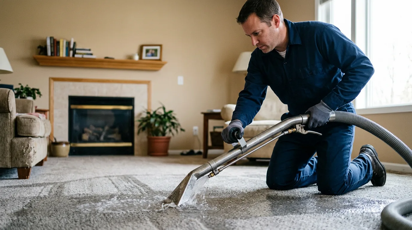 Water damage restoration technician working near Freeport, MI